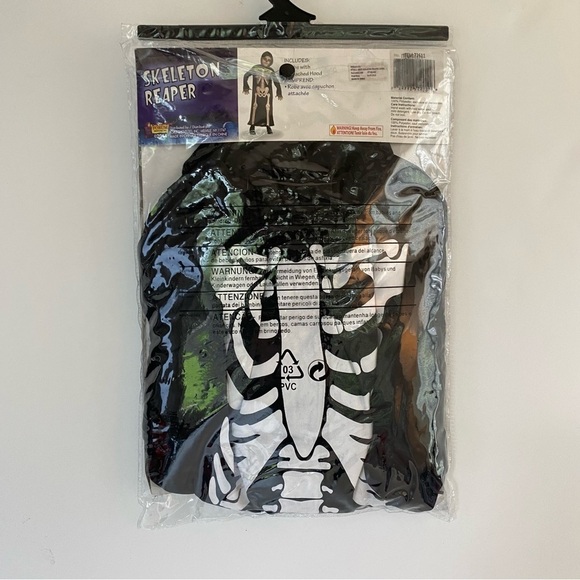 NEW Kids Skeleton Reaper Hooded Robe Costume Lids Size Large - Picture 2 of 6
